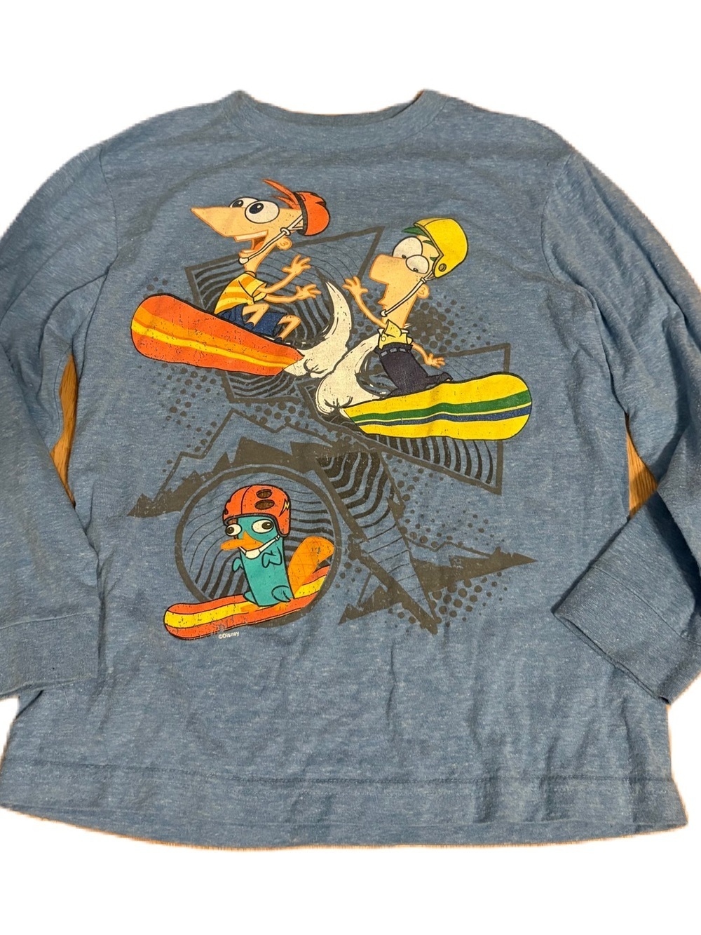 Disney Phineas & Ferb Blue Long Sleeve T-shirt Medium Blue